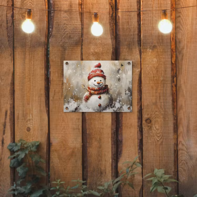 Tuinposter - Sneeuwpop - Winter - Sneeuw - Beige — 2