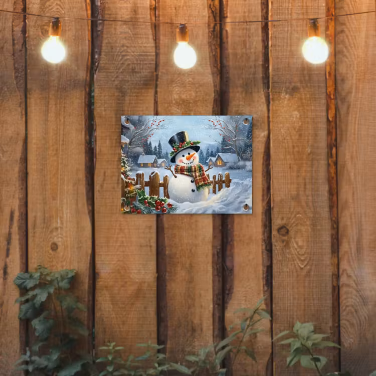 Tuinposter - Sneeuwpop - Winterdorp - Kleurrijk — 2