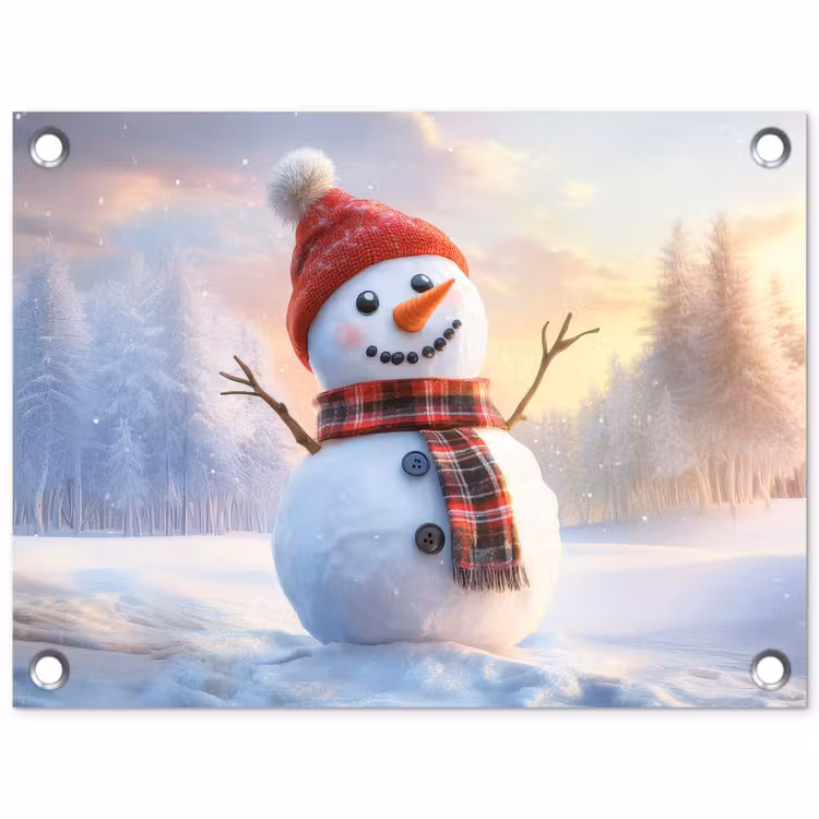 Tuinposter - Sneeuwpop - Zonsondergang - Wit — 1