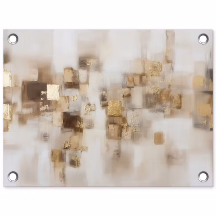 Tuinposter - Abstracte Vierkanten Beige Goud — 1