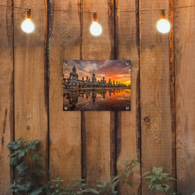 Tuinposter - Boeddha beelden - Zonsondergang - Water - Boeddhisme — 2