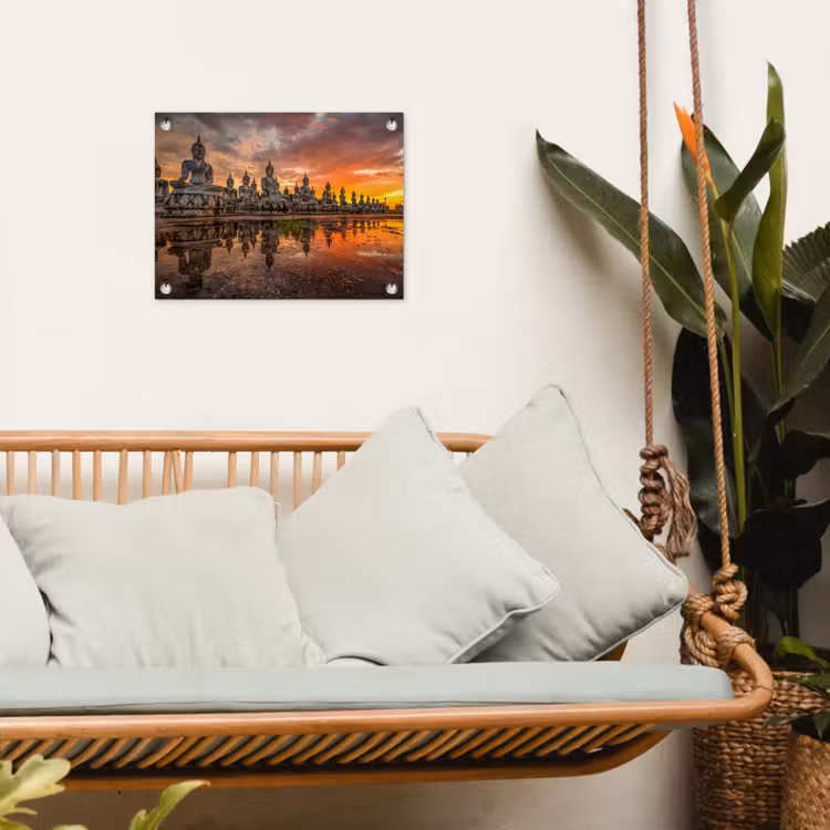 Tuinposter - Boeddha beelden - Zonsondergang - Water - Boeddhisme — 5