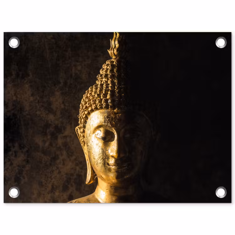 Tuinposter - Buddha - Boeddha beeld - Goud - Spiritueel - Zwart — 1