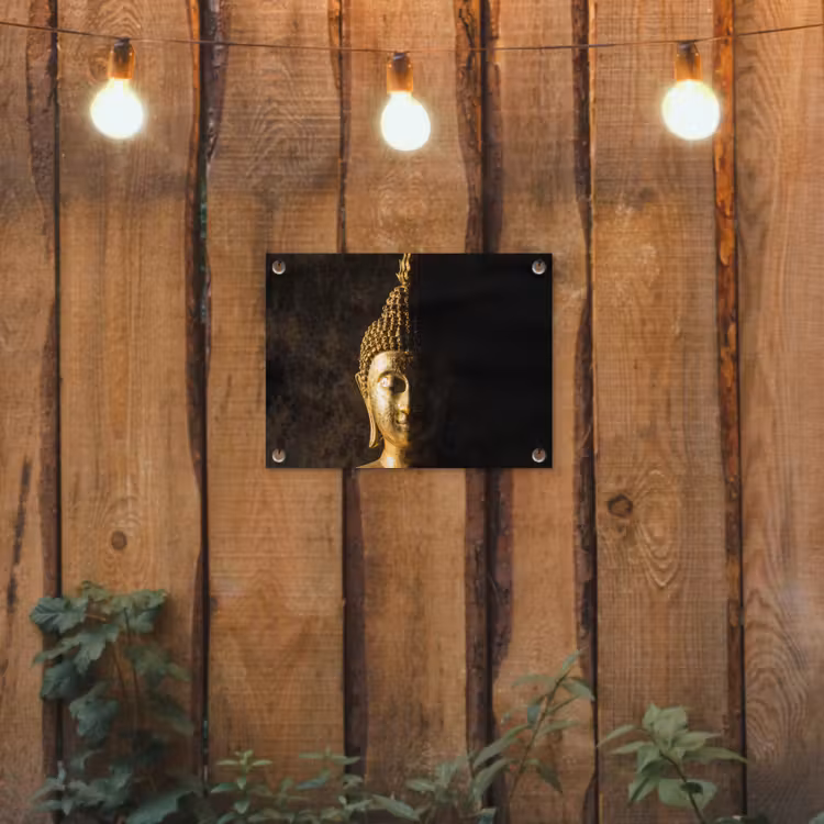 Tuinposter - Buddha - Boeddha beeld - Goud - Spiritueel - Zwart — 2