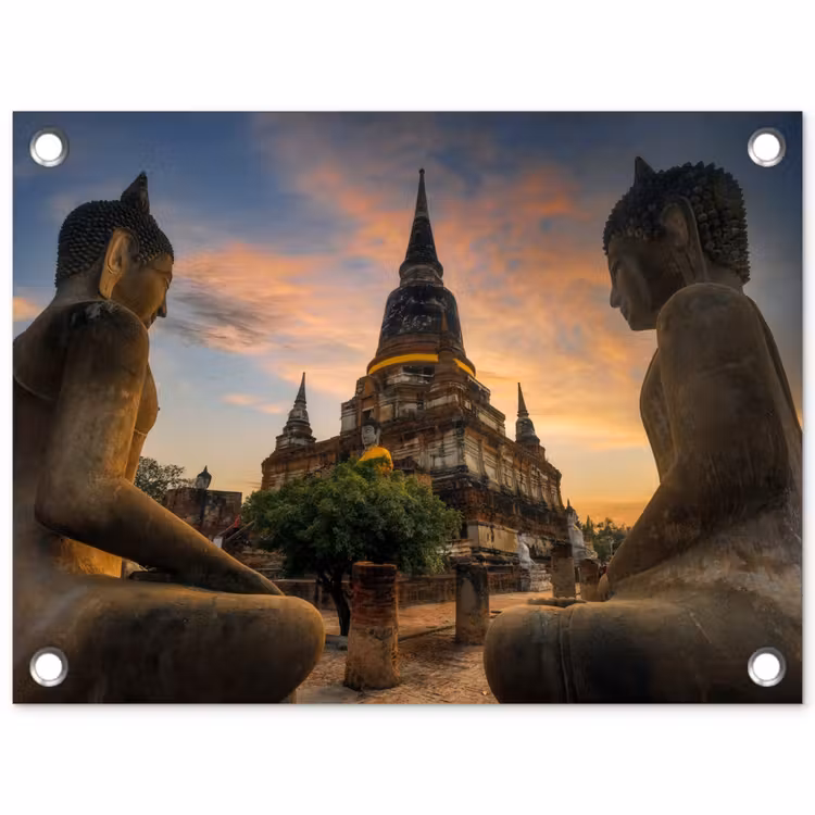 Tuinposter - Tempel - Zonsondergang - Boeddha beelden - Buddha — 1