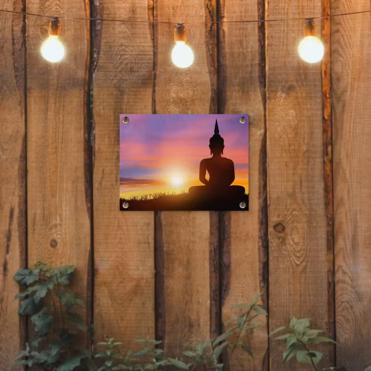 Tuinposter - Zonsondergang - Horizon - Boeddha beeld - Buddha - Silhouette — 2