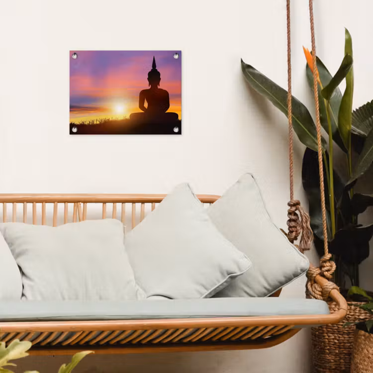 Tuinposter - Zonsondergang - Horizon - Boeddha beeld - Buddha - Silhouette — 5