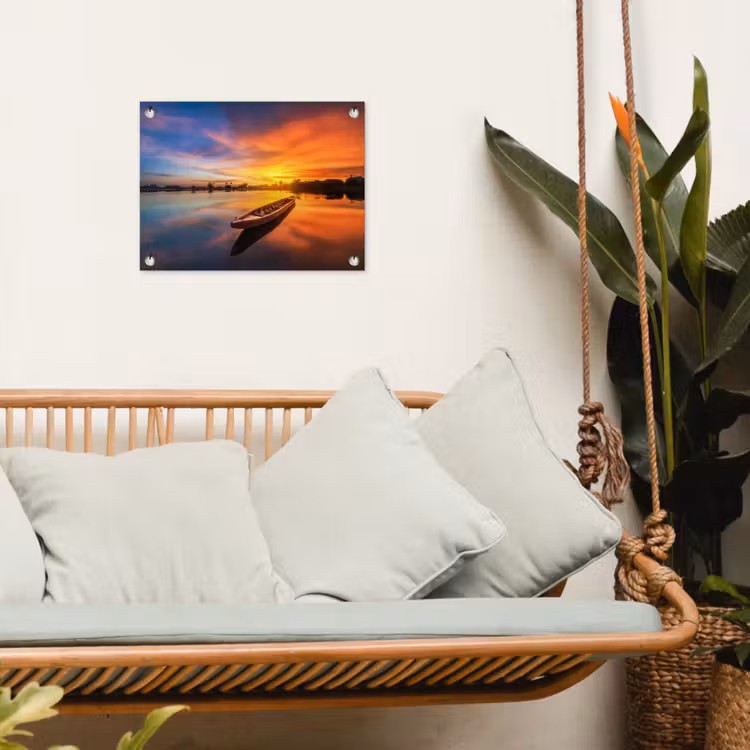 Tuinposter - Boot - Water - Zonsondergang - Oranje - Water — 5