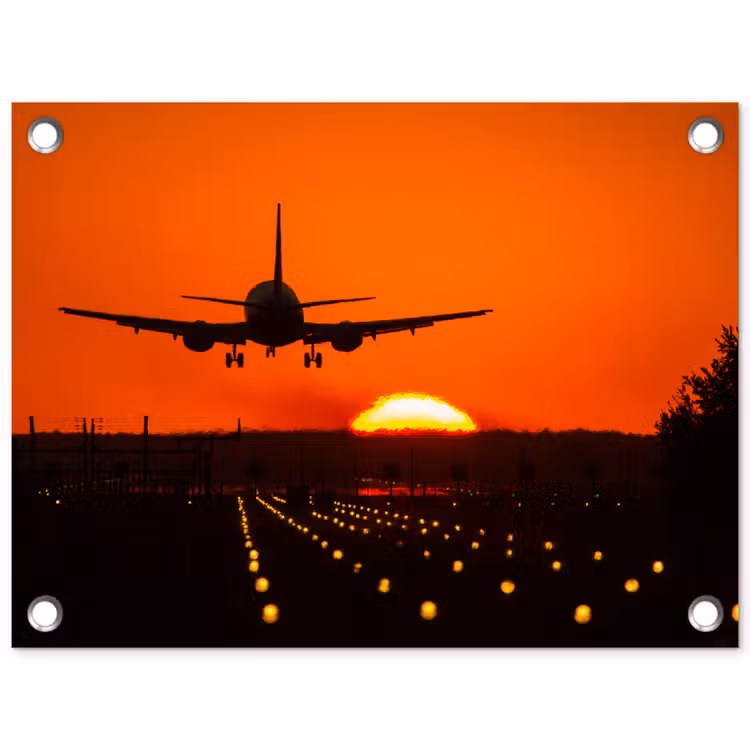 Tuinposter - Zonsondergang - Vliegtuig - Oranje - Zon — 1