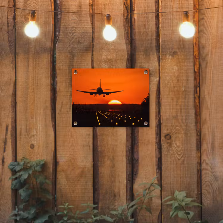 Tuinposter - Zonsondergang - Vliegtuig - Oranje - Zon — 2