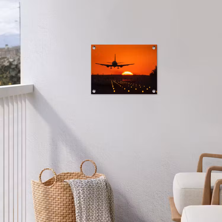 Tuinposter - Zonsondergang - Vliegtuig - Oranje - Zon — 3