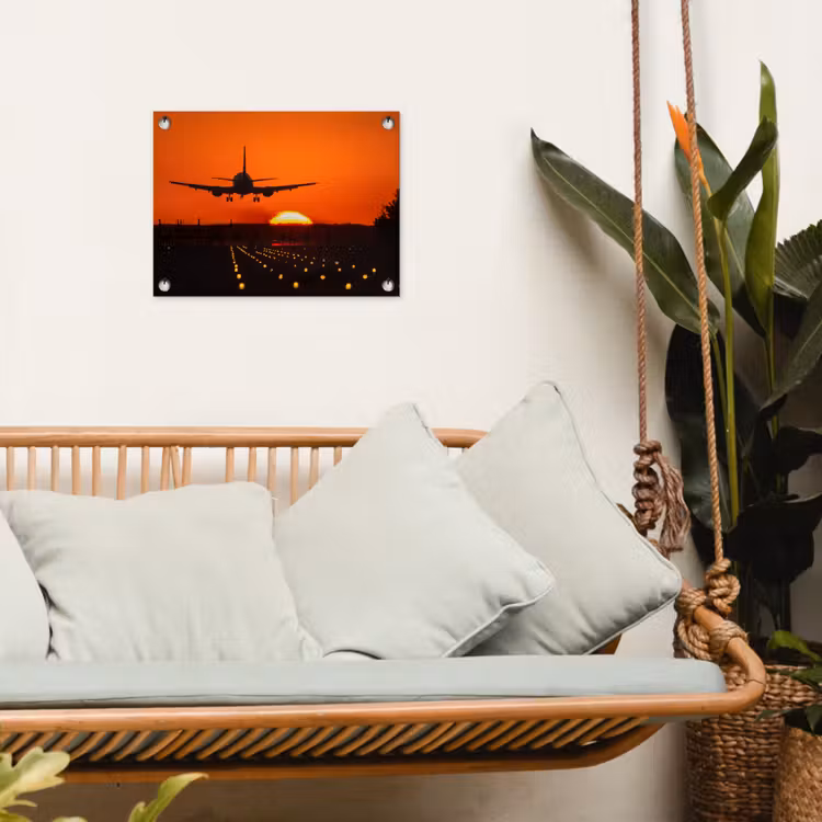 Tuinposter - Zonsondergang - Vliegtuig - Oranje - Zon — 5