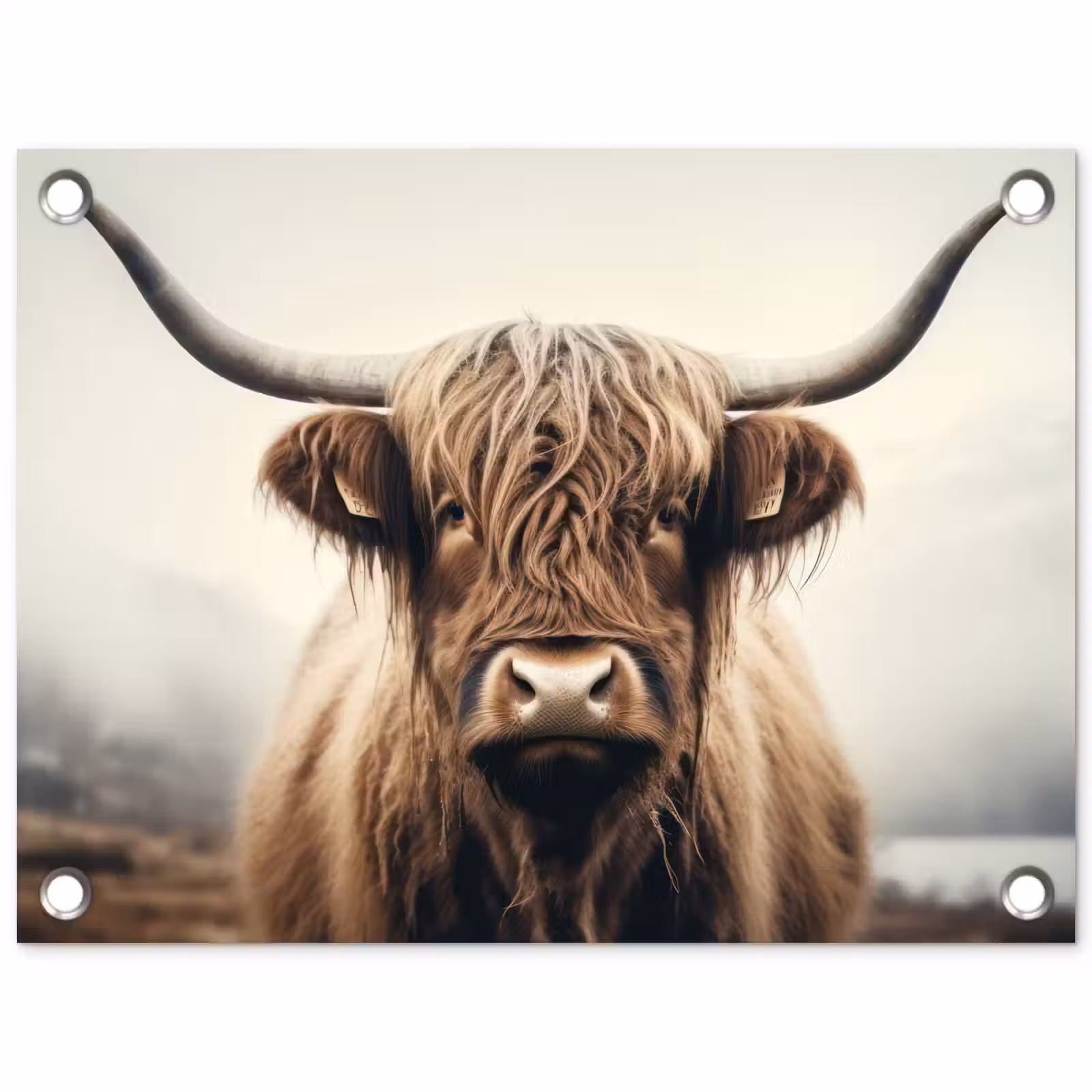 Tuinposter - Schotse hooglander - Hoorns - Landschap — 1