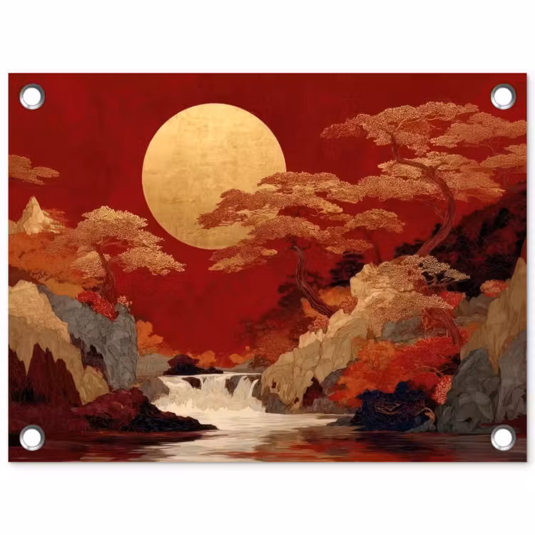 Tuinposter - Volle maan - Landschap - Waterval — 1
