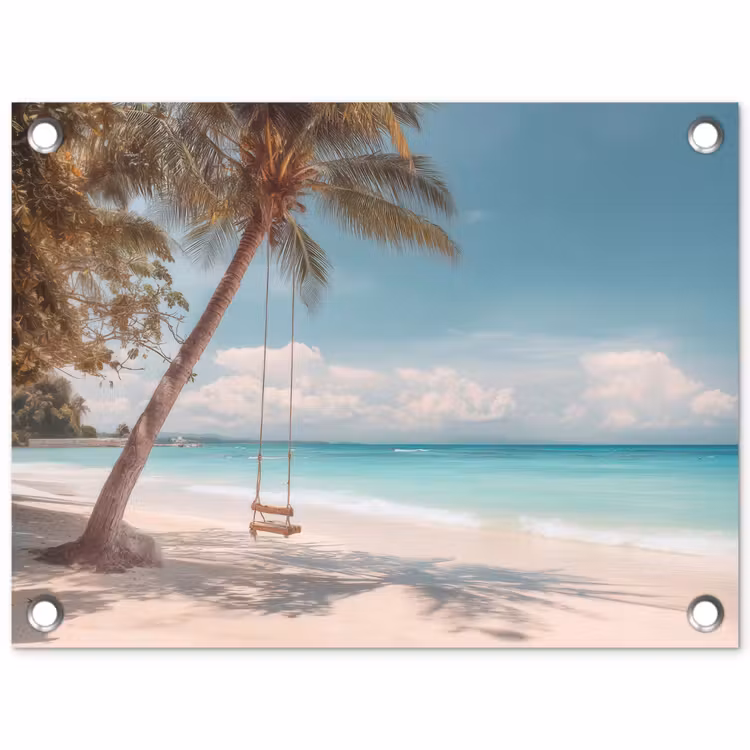 Tuinposter - Tropisch Strand Palmboom Schommel — 1