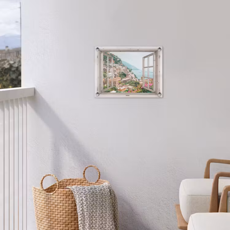 Tuinposter - Doorkijk - Italië - Bloemen - Zee - Kust - Stad - Bergen — 3