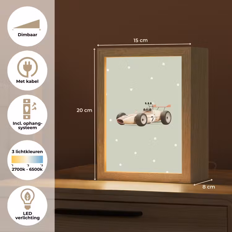 Nachtlampje - Beige - Raceauto - Stippen — 8