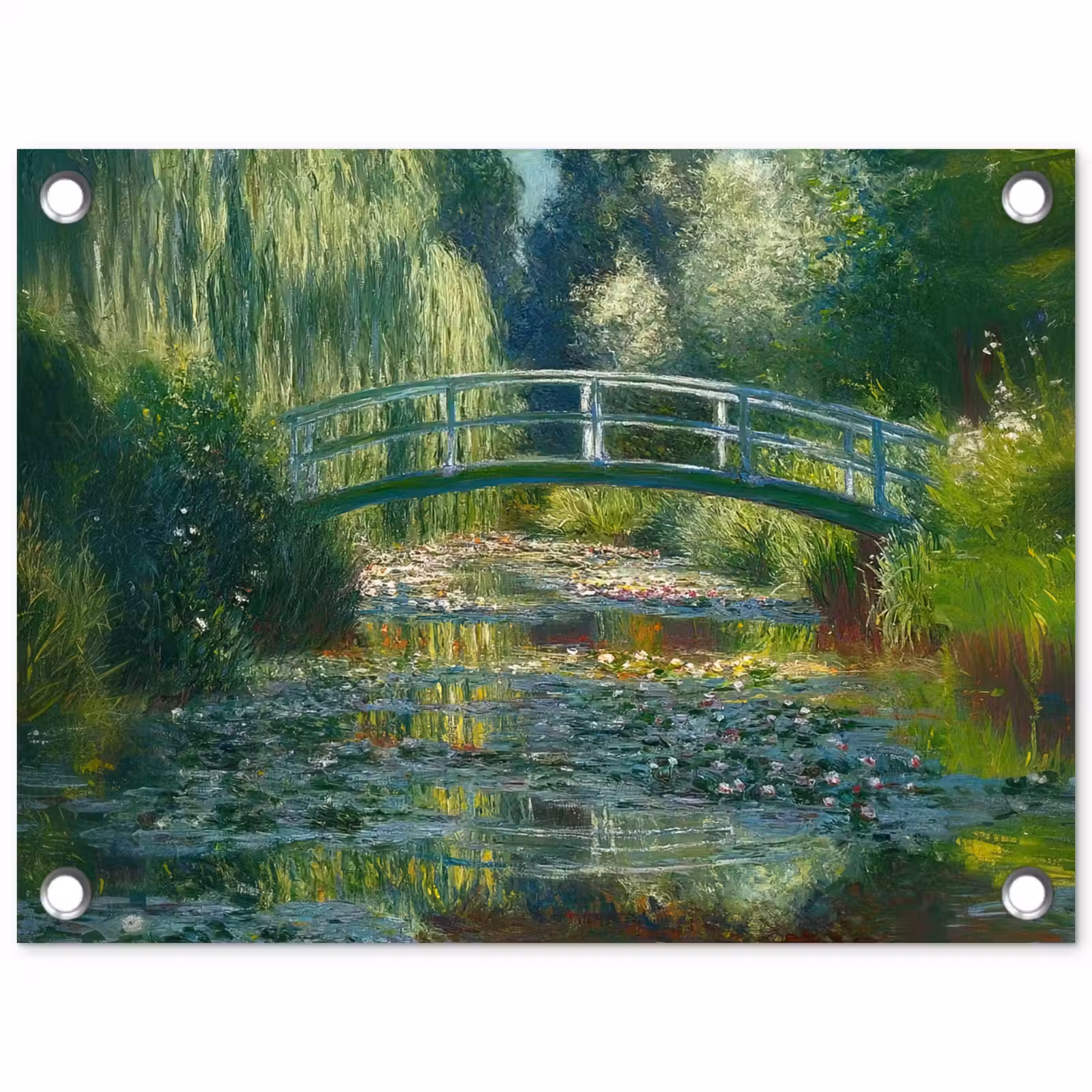 Tuinposter - Brug - Hout - Vijver - Waterlelies — 1