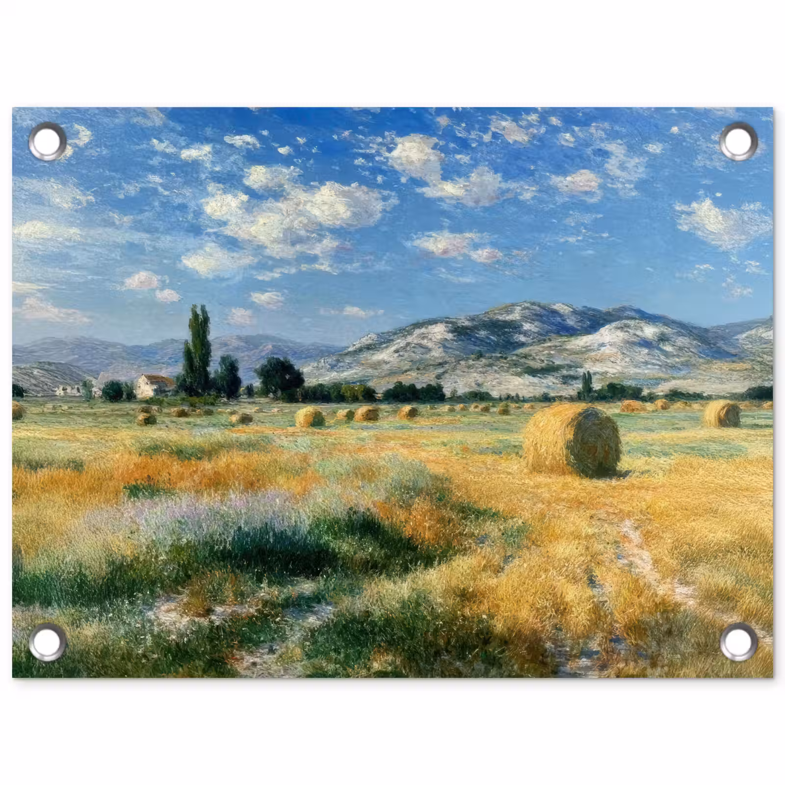 Tuinposter - Landschap - Strobalen - Bergen - Wolken — 1
