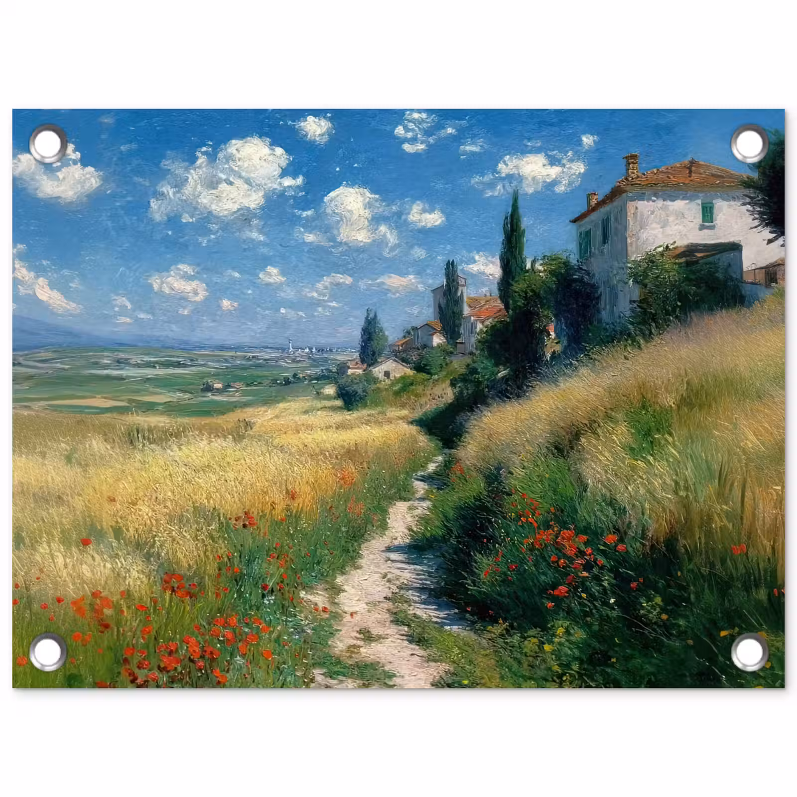 Tuinposter - Zandpad - Huis - Bomen - Grasveld — 1