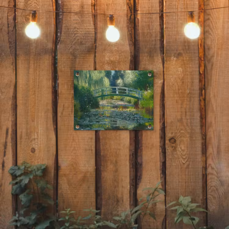 Tuinposter - Brug - Hout - Vijver - Waterlelies — 2