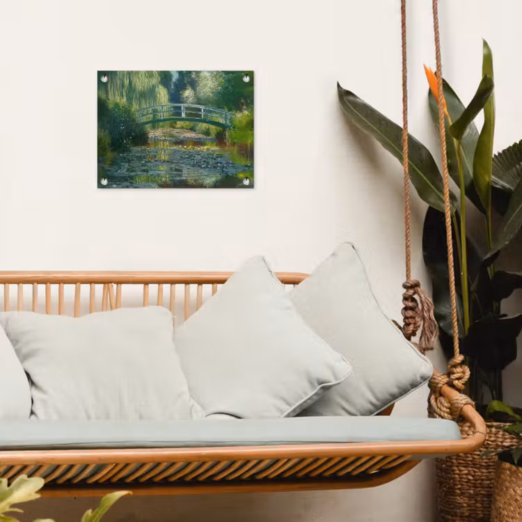 Tuinposter - Brug - Hout - Vijver - Waterlelies — 5