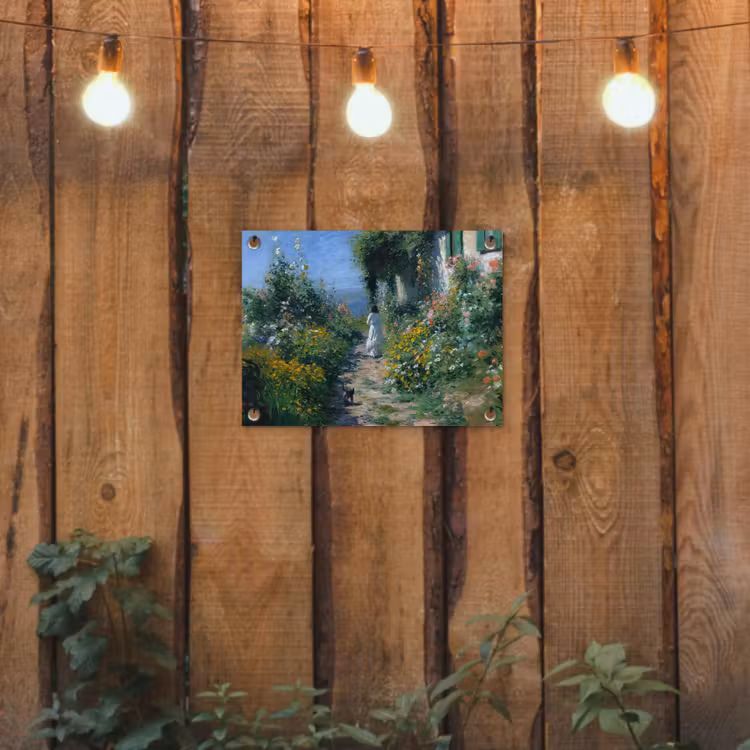 Tuinposter - Kat - Vrouw - Bloemen - Huis — 2