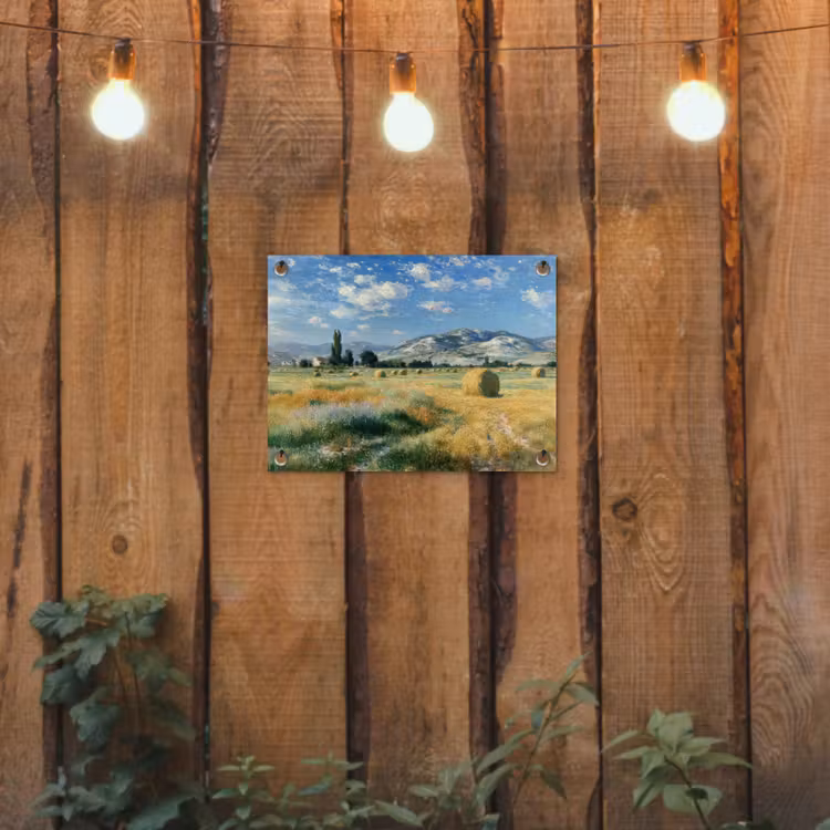 Tuinposter - Landschap - Strobalen - Bergen - Wolken — 2