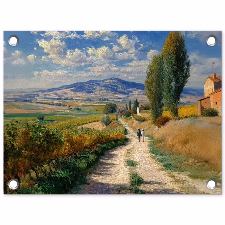 Tuinposter - Mensen - Wandelen - Zandpad - Velden — 1