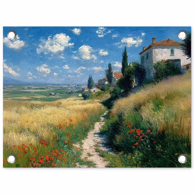 Tuinposter - Zandpad - Huis - Bomen - Grasveld — 1