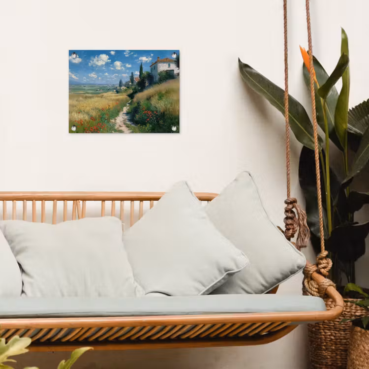 Tuinposter - Zandpad - Huis - Bomen - Grasveld — 5