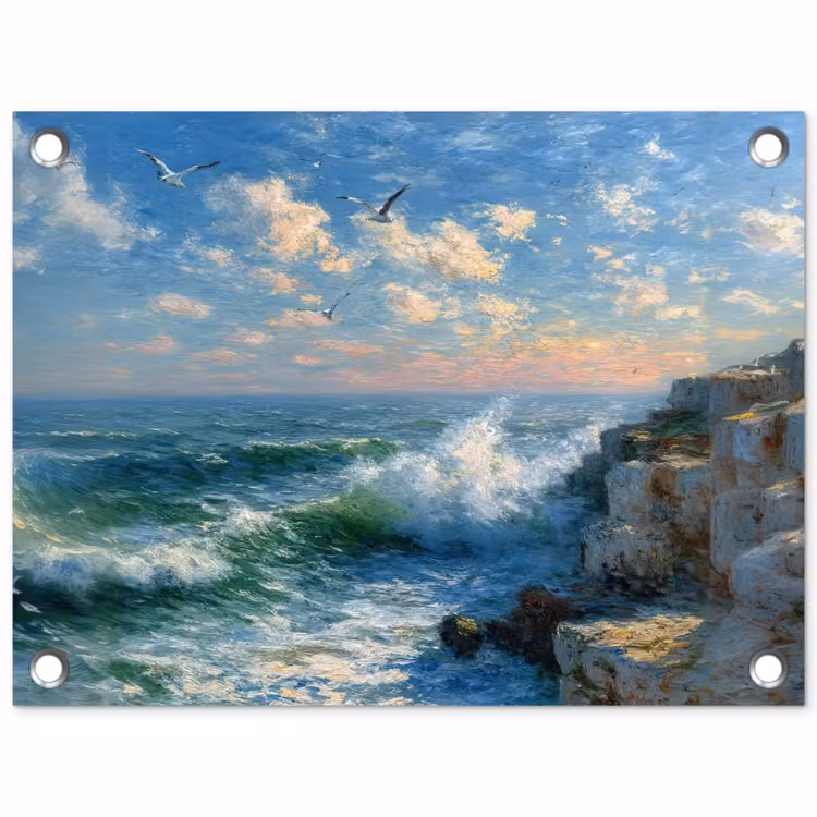 Tuinposter - Zee - Golven - Rotsen - Meeuwen — 1