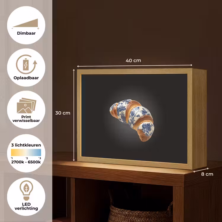 Lightbox - Wandlamp - Croissant - Bloemenpatroon - Delftsblauw — 10