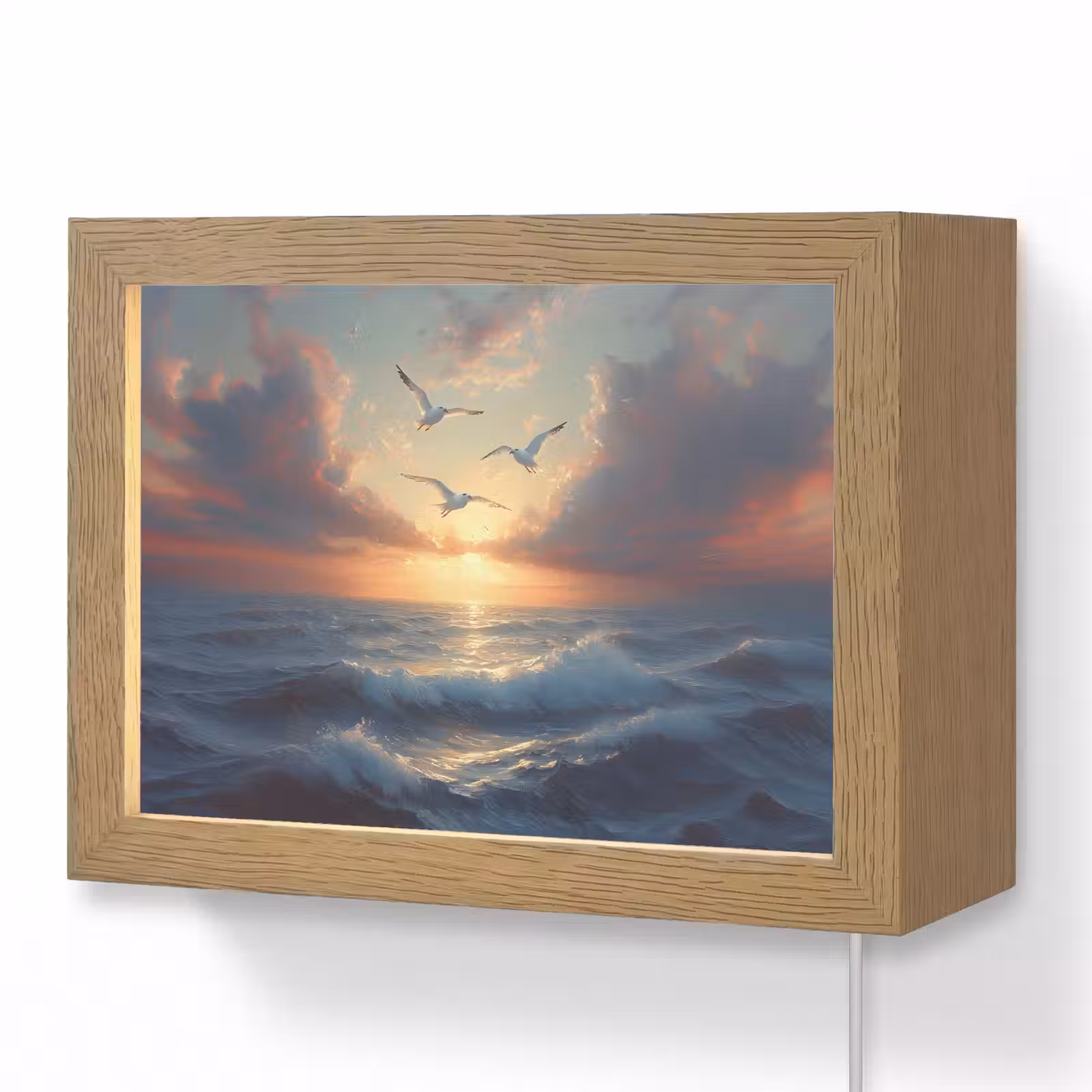Lightbox - Wandlamp - Meeuwen - Zonsondergang - Zee - Wolken — 1