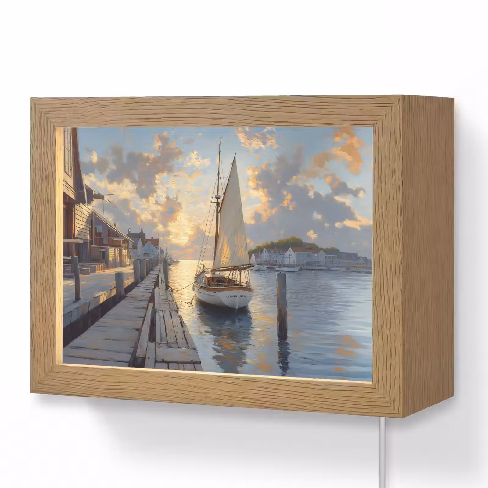 Lightbox - Wandlamp - Zeilboot - Zon - Pier - Hout — 1