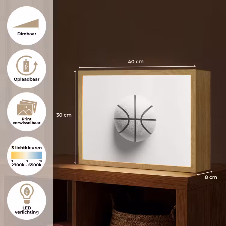 Lightbox - Wandlamp - Basketbal - Wit - Schaduw - Lijnen — 10