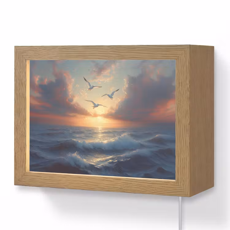 Lightbox - Wandlamp - Meeuwen - Zonsondergang - Zee - Wolken — 1