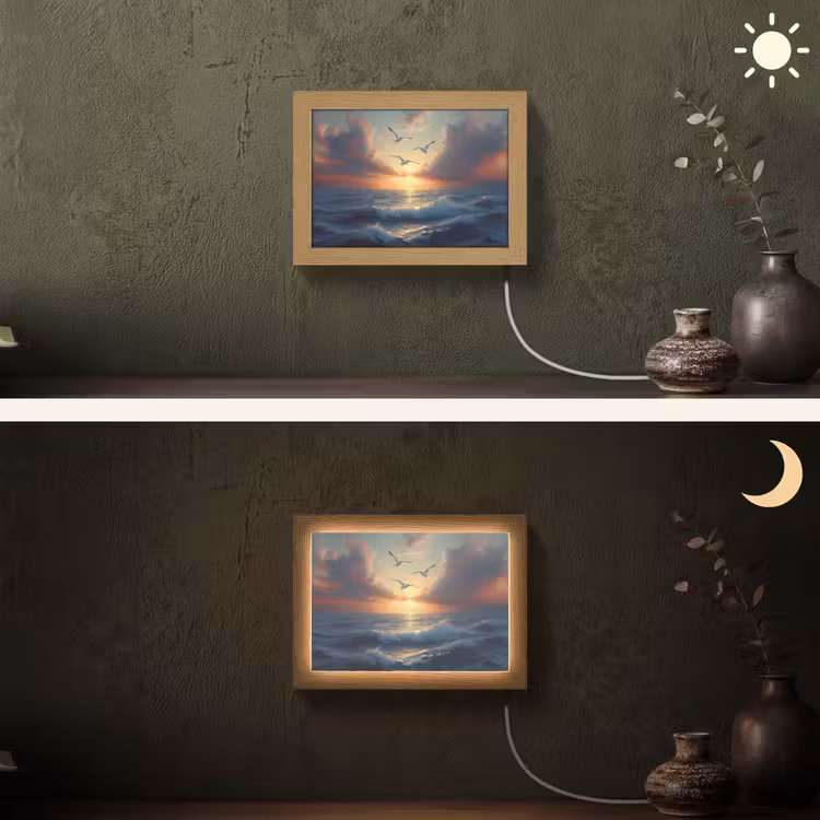 Lightbox - Wandlamp - Meeuwen - Zonsondergang - Zee - Wolken — 3