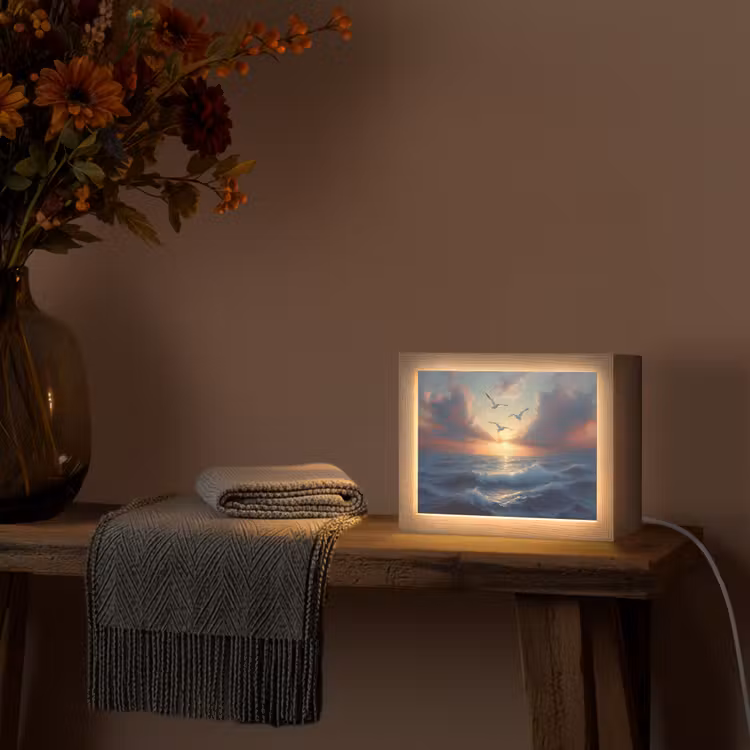 Lightbox - Wandlamp - Meeuwen - Zonsondergang - Zee - Wolken — 5