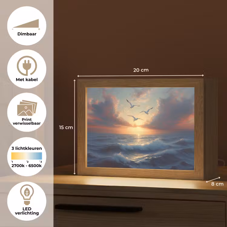 Lightbox - Wandlamp - Meeuwen - Zonsondergang - Zee - Wolken — 9