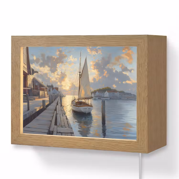 Lightbox - Wandlamp - Zeilboot - Zon - Pier - Hout — 1