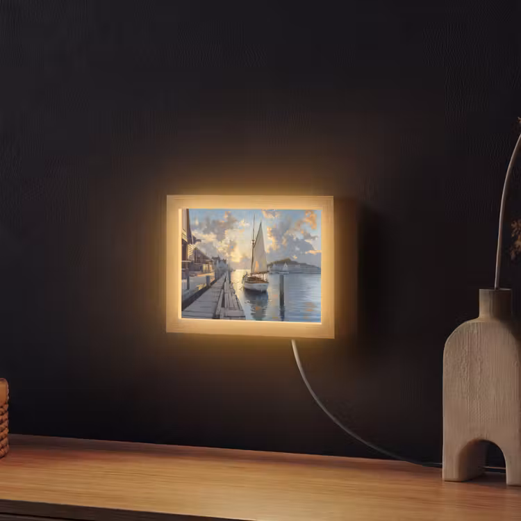 Lightbox - Wandlamp - Zeilboot - Zon - Pier - Hout — 2