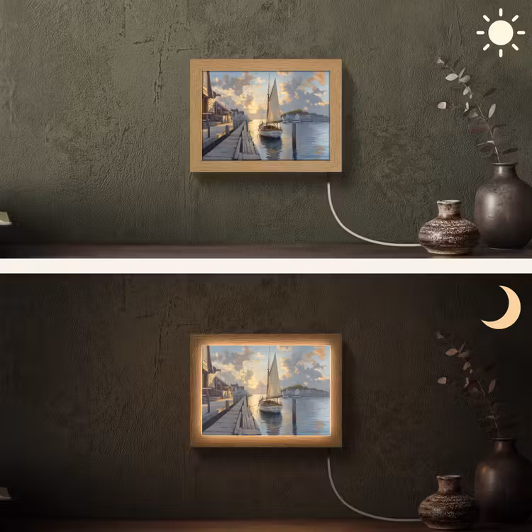 Lightbox - Wandlamp - Zeilboot - Zon - Pier - Hout — 3