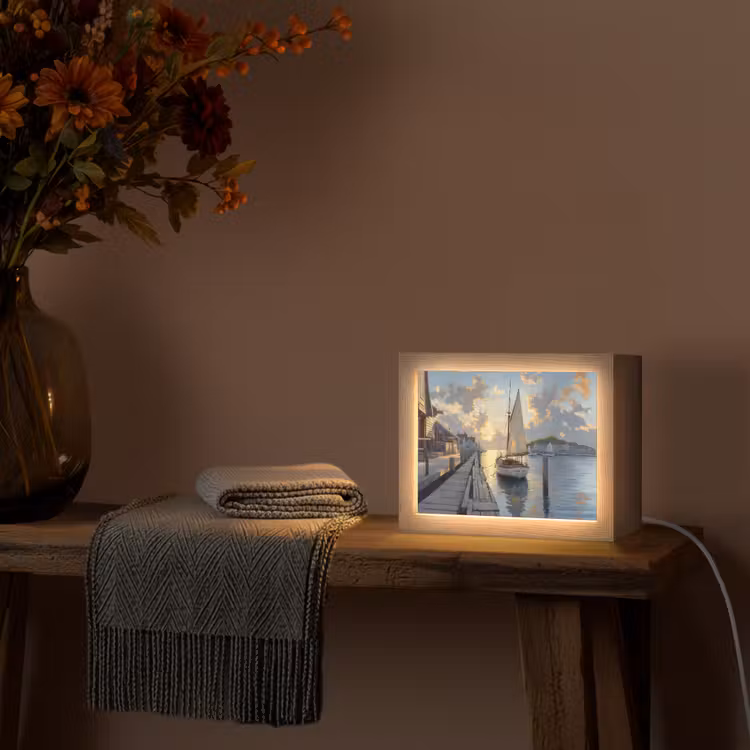 Lightbox - Wandlamp - Zeilboot - Zon - Pier - Hout — 5
