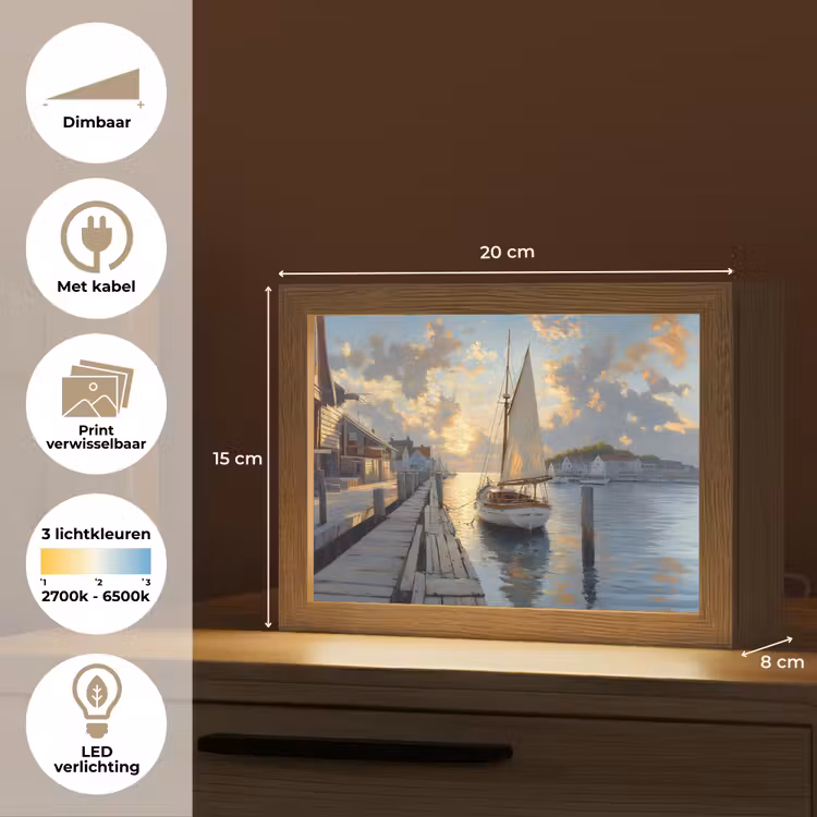 Lightbox - Wandlamp - Zeilboot - Zon - Pier - Hout — 9