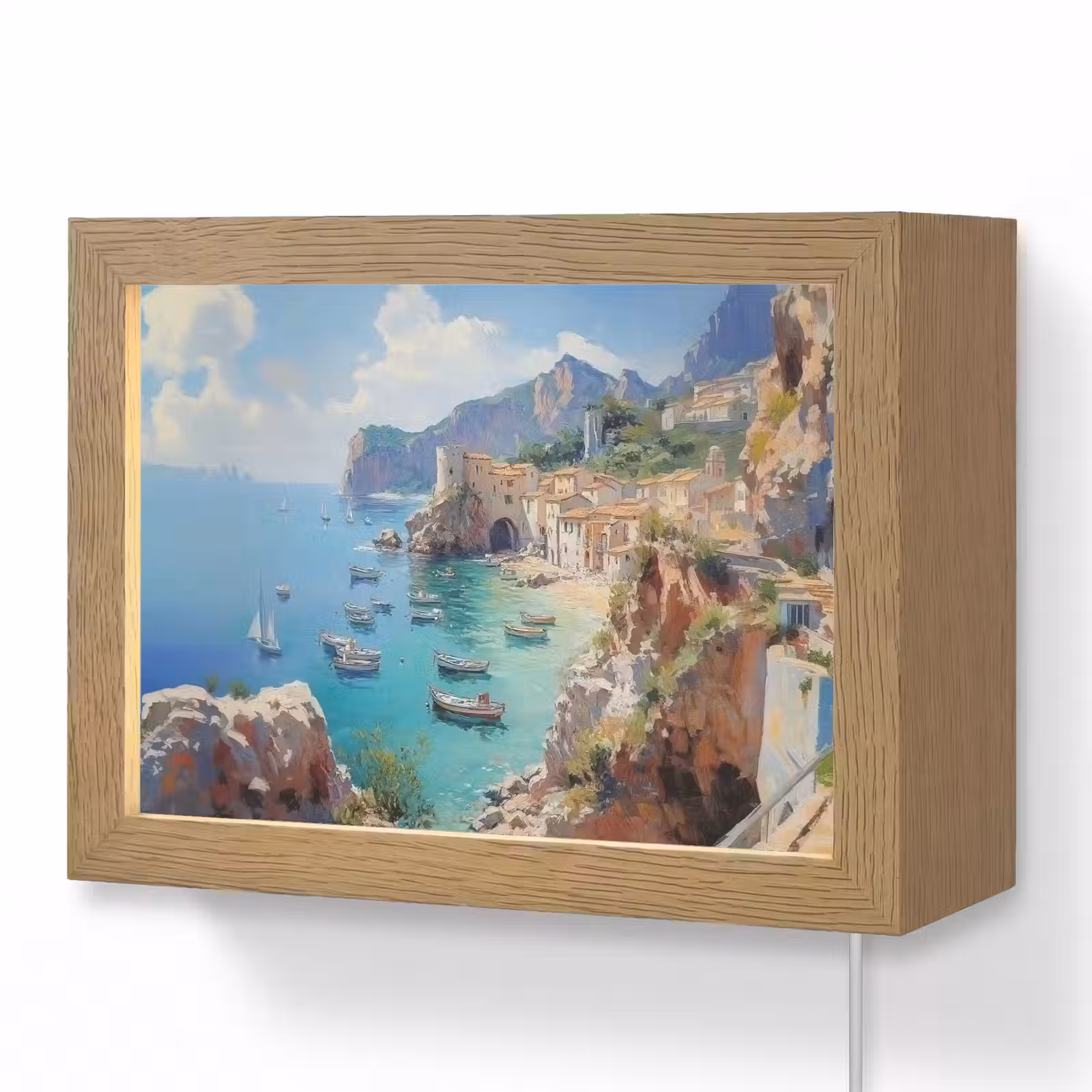Lightbox - Wandlamp - Kustdorp - Schilderij - Rotsen - Boten — 1