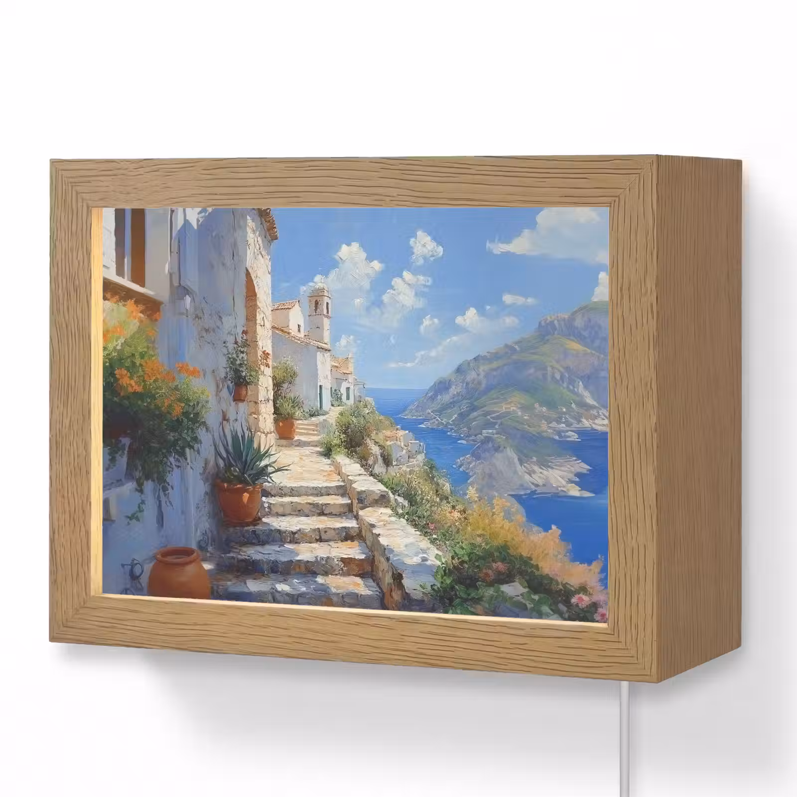 Lightbox - Wandlamp - Trap - Huizen - Berglandschap - Zee — 1