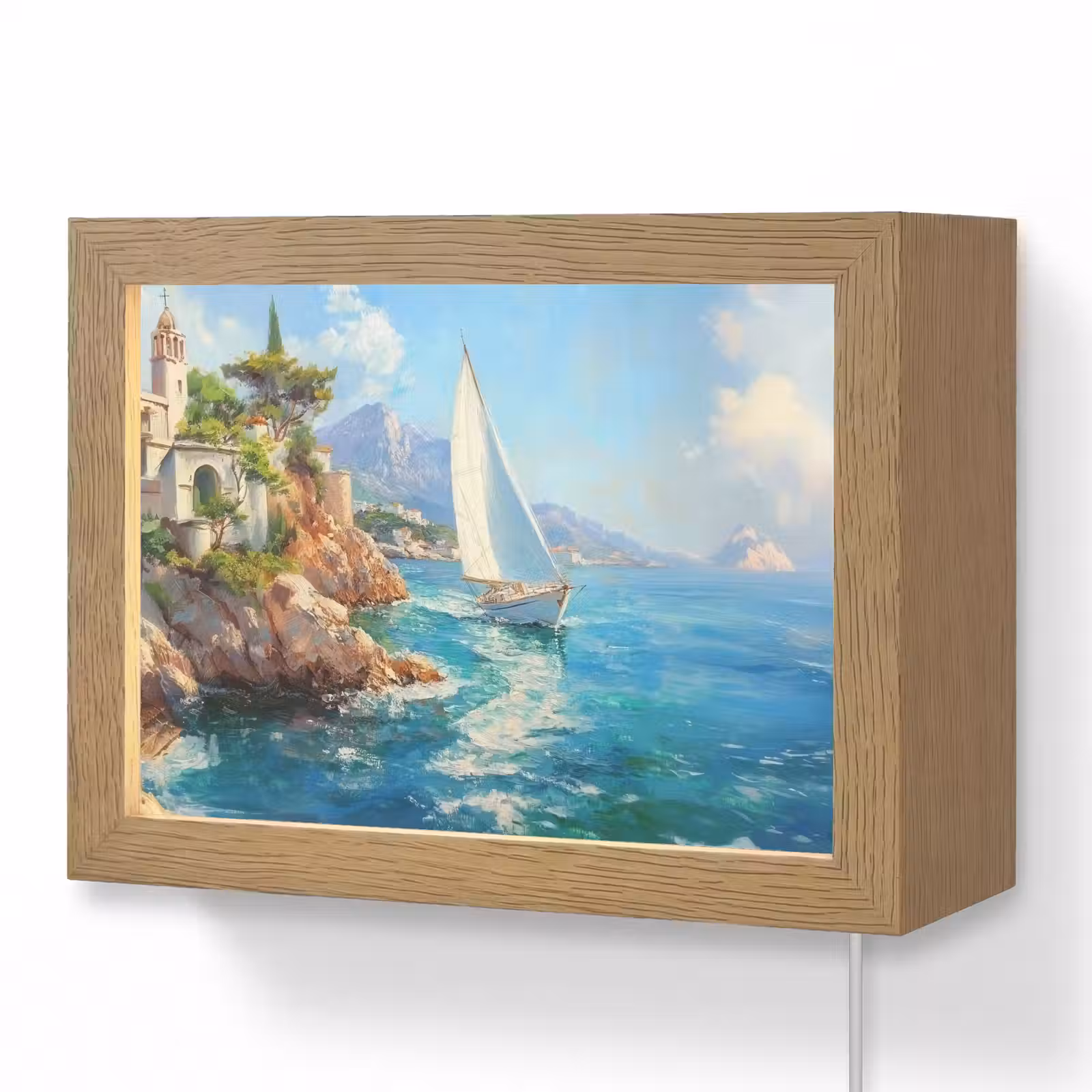 Lightbox - Wandlamp - Zeilboot - Rotsen - Kust - Huizen — 1