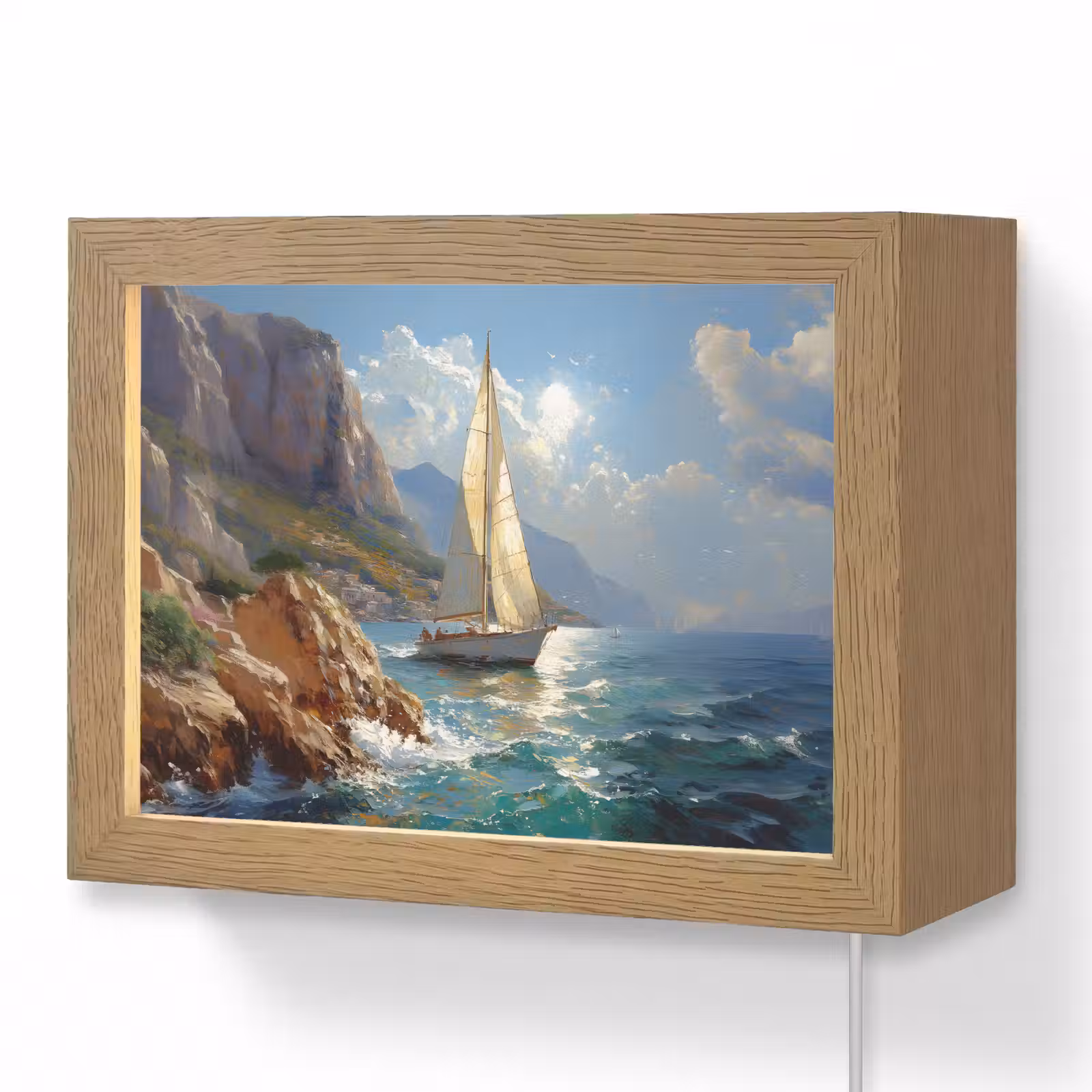 Lightbox - Wandlamp - Zeilschip - Zee - Rotsen - Wolken — 1