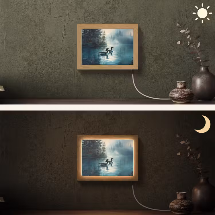 Lightbox - Wandlamp - Bos - Water - Eenden - Mistig — 3